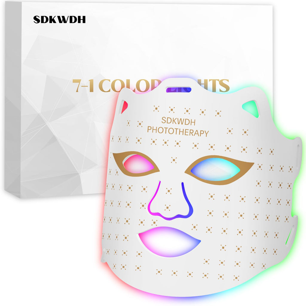 SDKWDH Red Light Therapy Mask for Face Led Face Mask Light Therapy At Home 7 Colors LED Face Mask Light Therapy White My Modern Mart