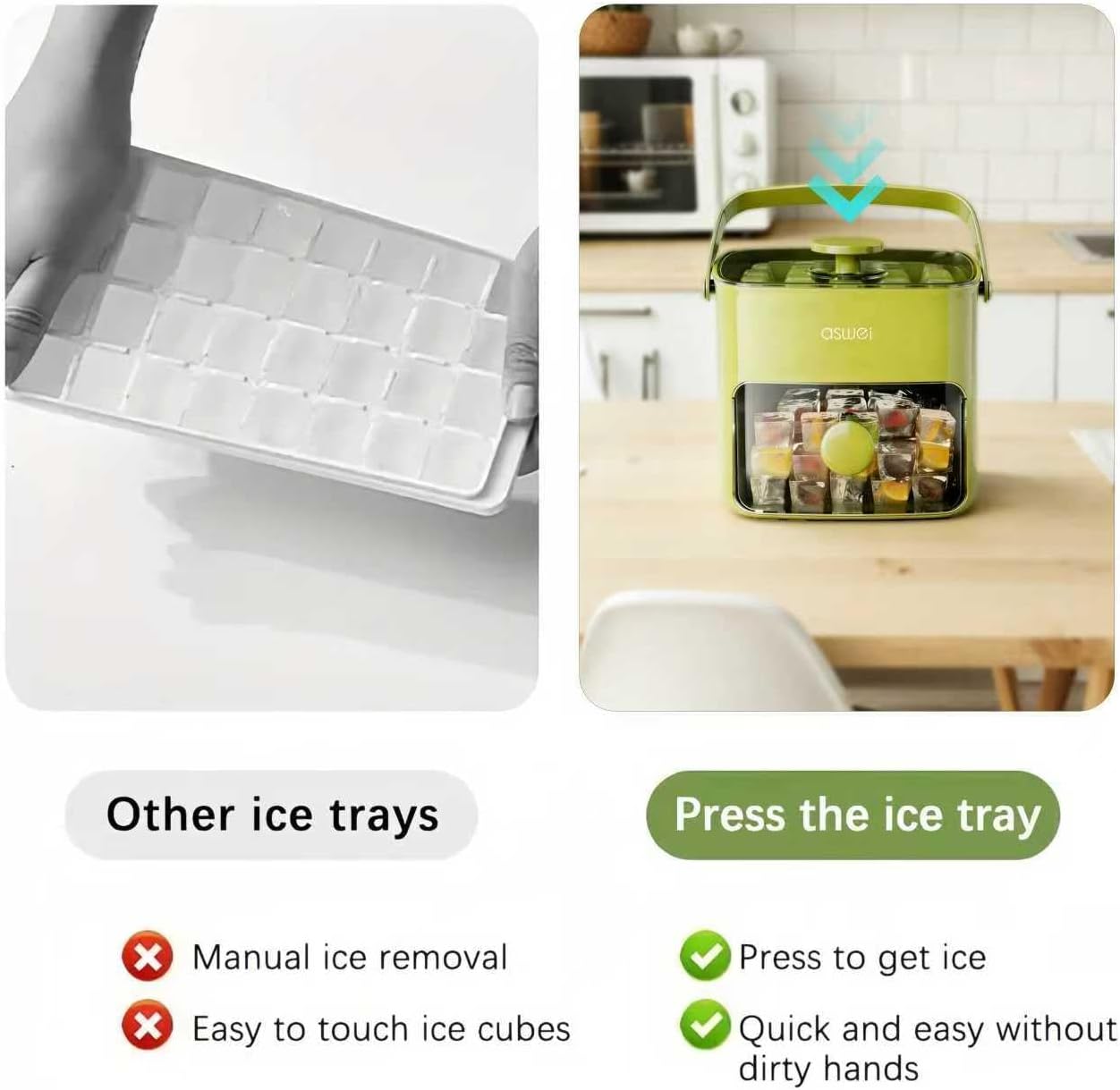 Ice Cube Tray with Lid and Storage Bin – 2-Pack Easy Release Ice Maker Set