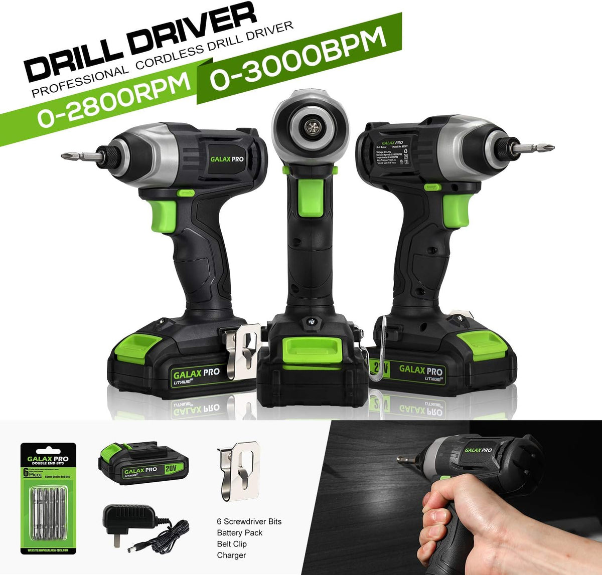 GALAX PRO 20V Cordless Impact Driver 1/4" Hex | Battery, Charger, LED & Bits Set MY MODERN MART