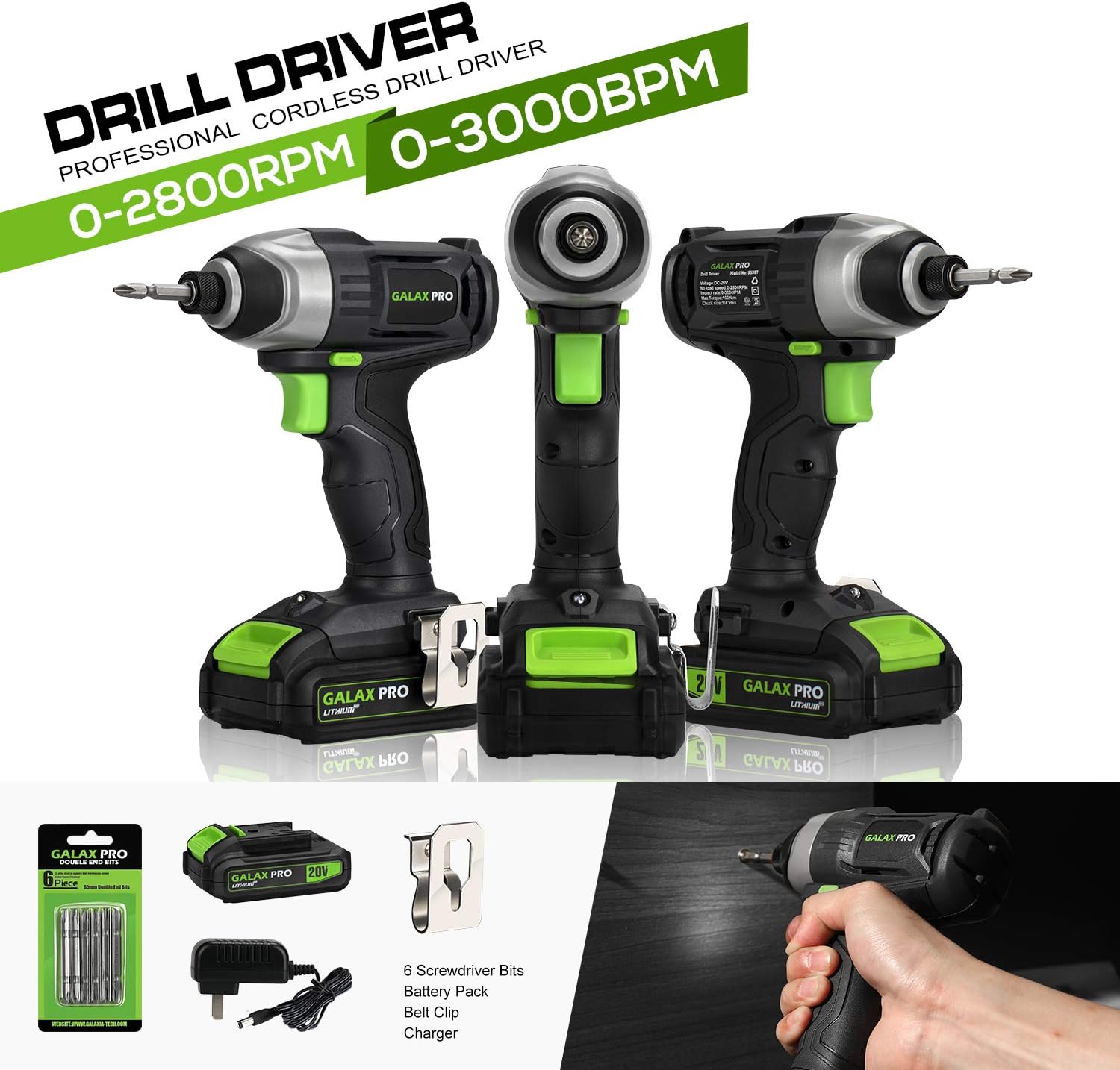 GALAX PRO 20V Cordless Impact Driver 1/4" Hex | Battery, Charger, LED & Bits Set MY MODERN MART