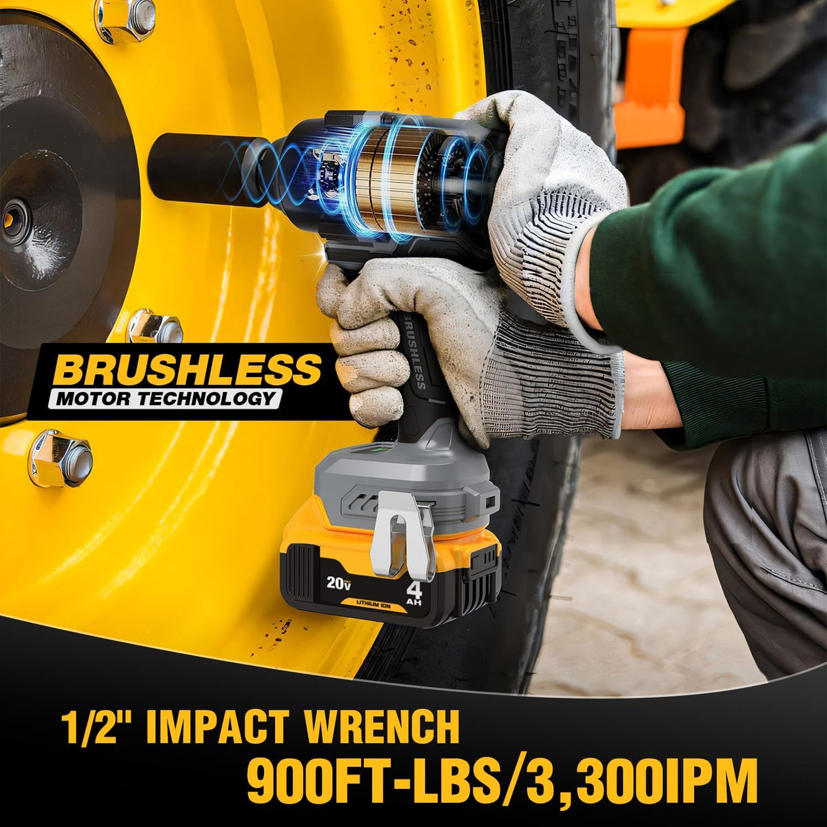 ReliaRoads Cordless Impact Wrench 1/2" for DeWalt 20V | Brushless 900 Ft-lbs, Tool Only MY MODERN MART