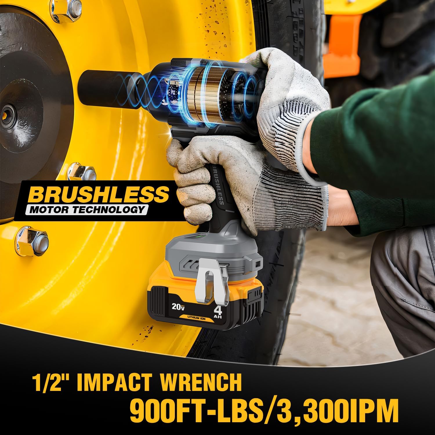 ReliaRoads Cordless Impact Wrench 1/2" for DeWalt 20V | Brushless 900 Ft-lbs, Tool Only MY MODERN MART