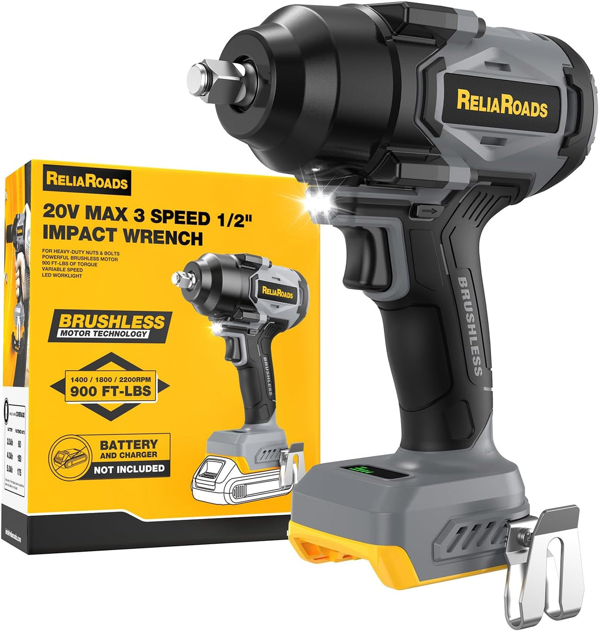 ReliaRoads cordless 1/2 inch impact wrench for DeWalt 20V batteries