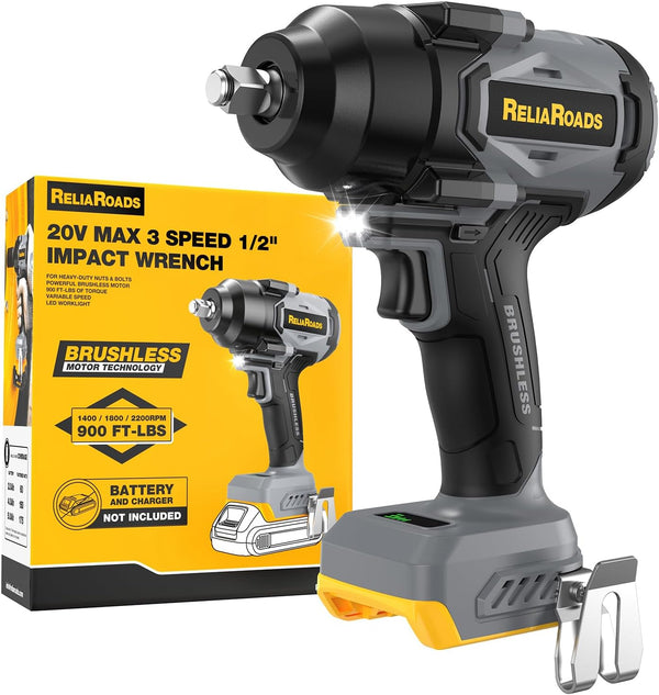 ReliaRoads cordless 1/2 inch impact wrench for DeWalt 20V batteries