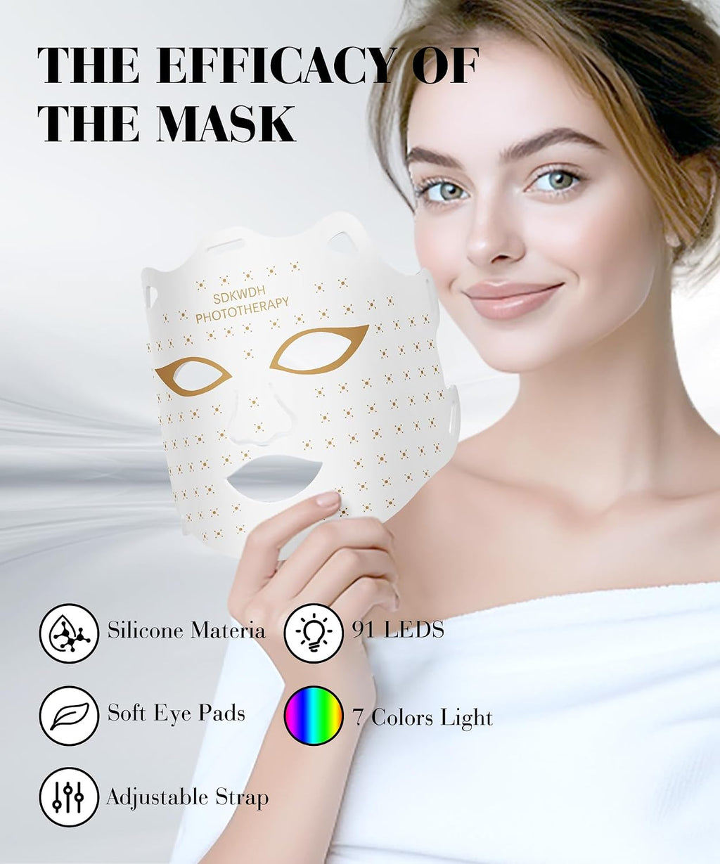 SDKWDH Red Light Therapy Mask for Face Led Face Mask Light Therapy At Home 7 Colors LED Face Mask Light Therapy White My Modern Mart
