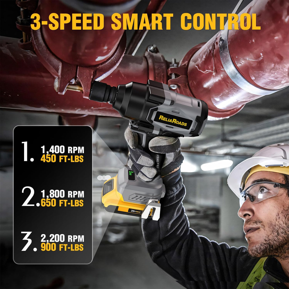 ReliaRoads Cordless Impact Wrench 1/2" for DeWalt 20V | Brushless 900 Ft-lbs, Tool Only MY MODERN MART