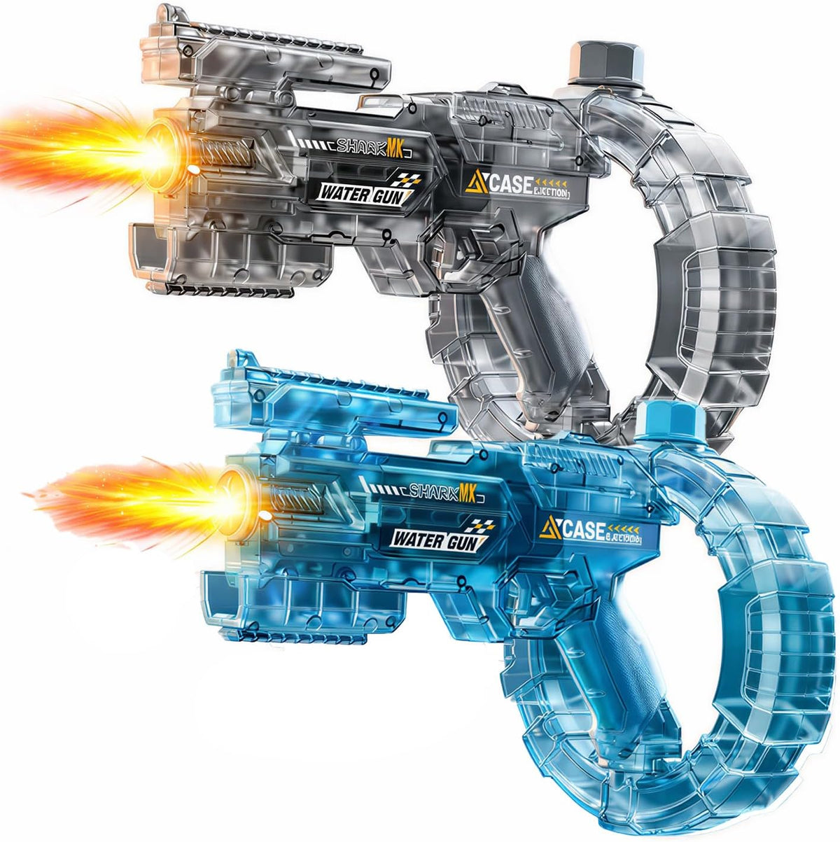 Electric water gun with transparent tank and LED lights