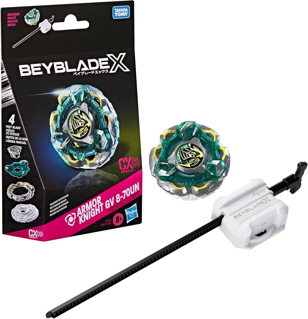 Beyblade X CX Infinity Fortress Knight spinning top and launcher