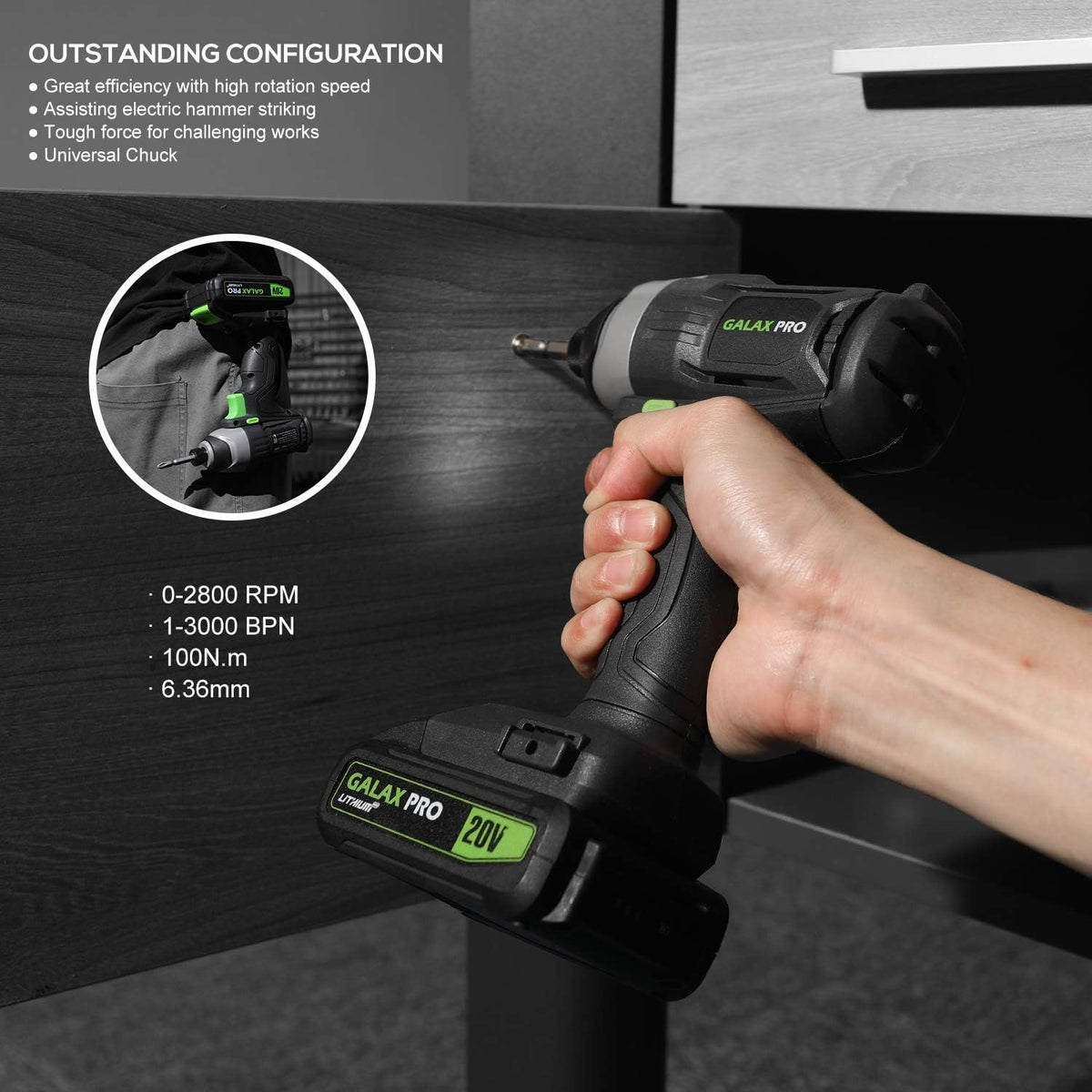 GALAX PRO 20V Cordless Impact Driver 1/4" Hex | Battery, Charger, LED & Bits Set MY MODERN MART