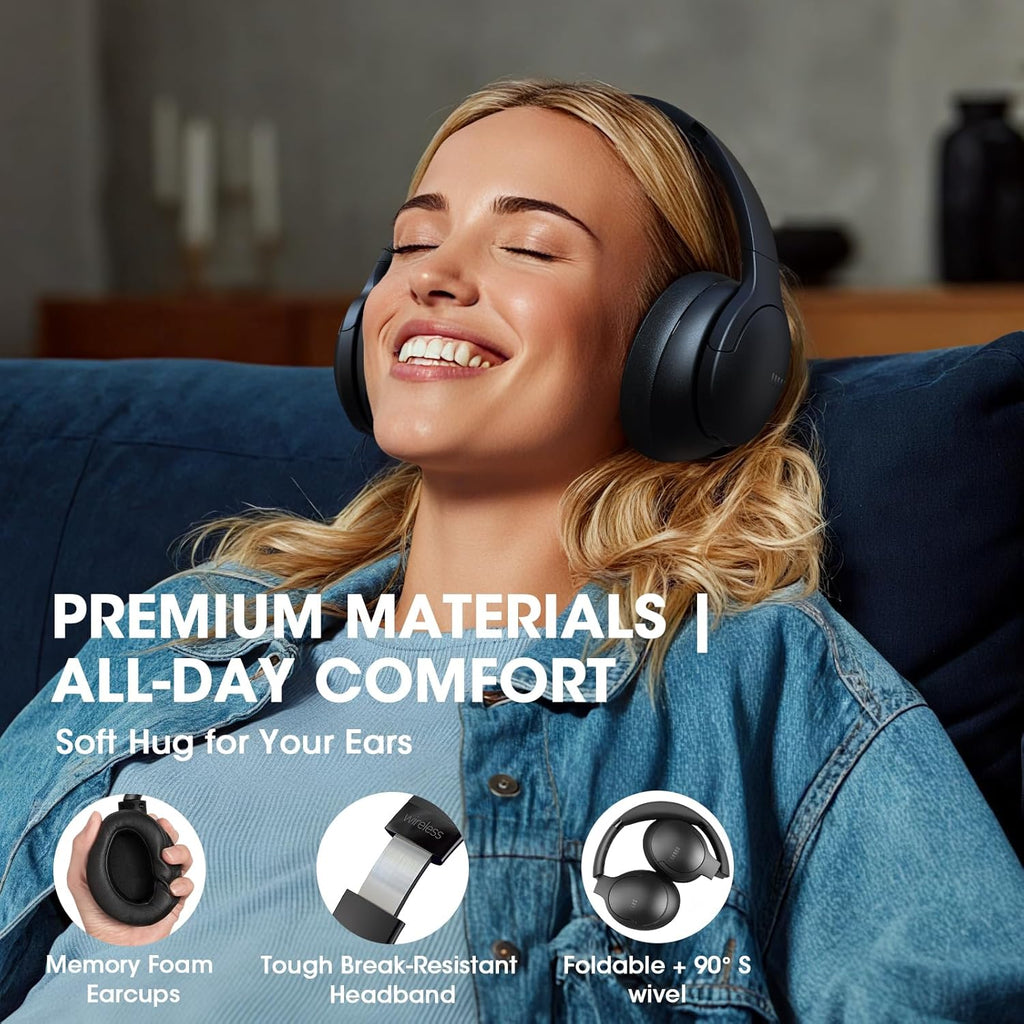 Wireless Over-Ear Headphones – 90H Battery, Bluetooth 5.4, 9 EQ Modes