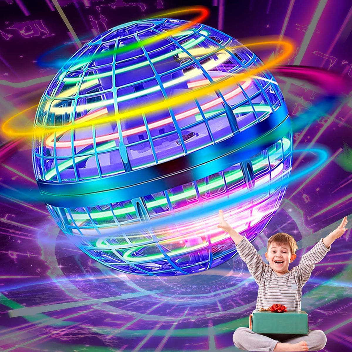 Flying orb ball toy with LED lights for kids