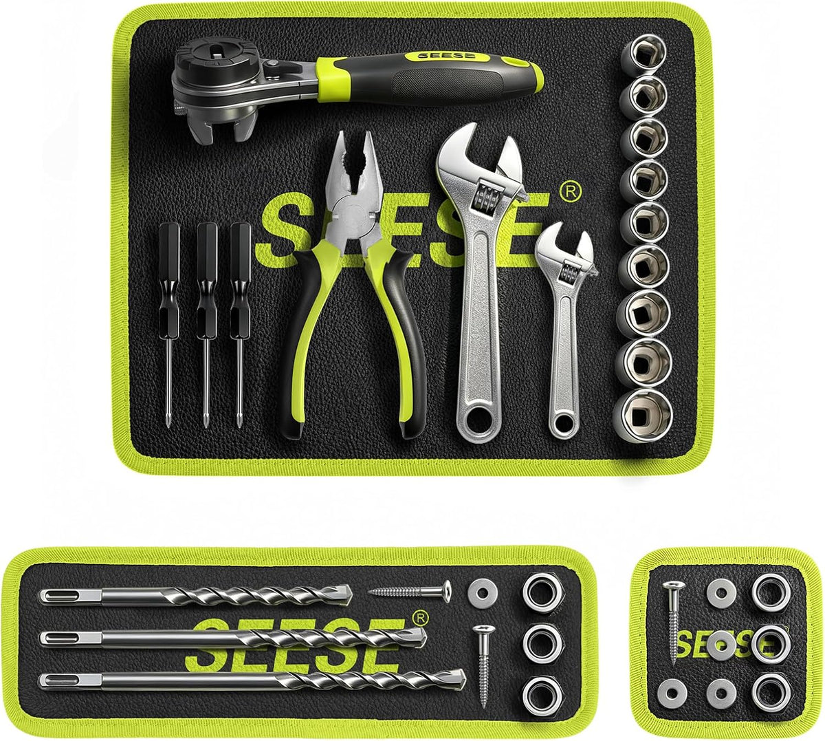 Flexible magnetic tool mat holding metal tools and parts