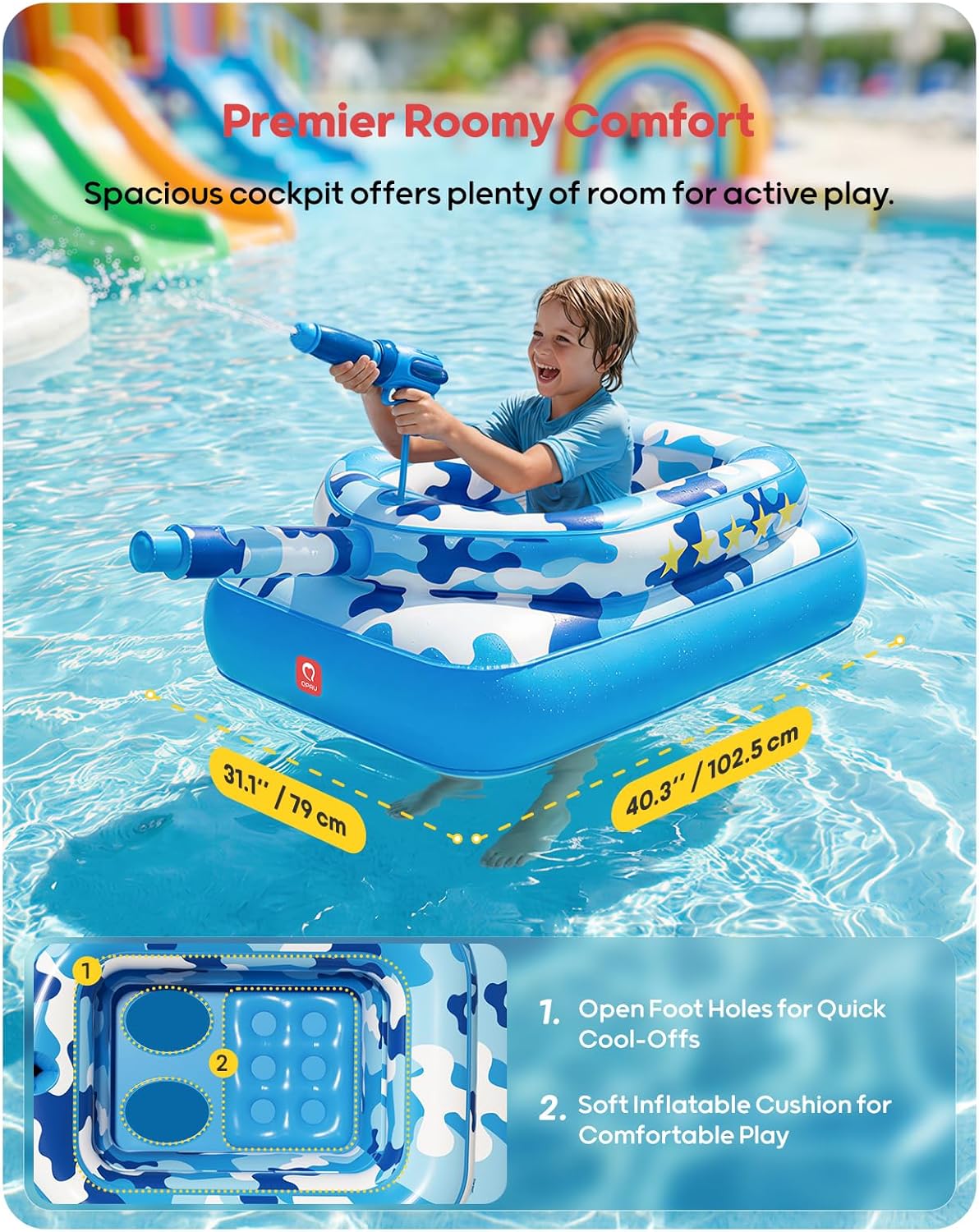 Inflatable Tank Pool Float with Water Cannon for Kids MY MODERN MART
