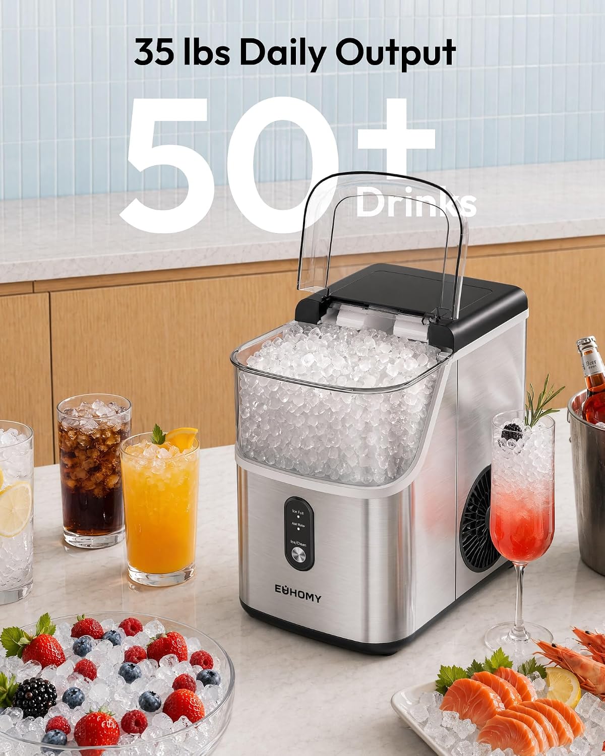 Nugget Ice Maker Countertop | Chewable Pebble Ice in 7 Minutes, 35 lbs a Day MY MODERN MART