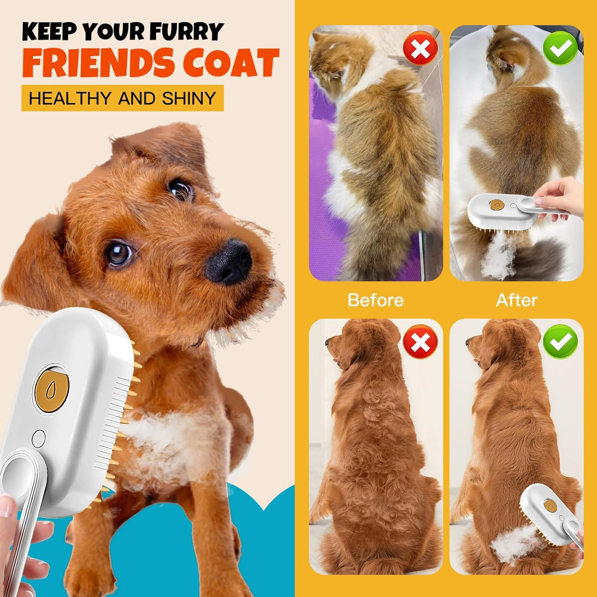 Steam Pet Grooming Brush – Rechargeable Deshedding Comb for Cats & Dogs MY MODERN MART