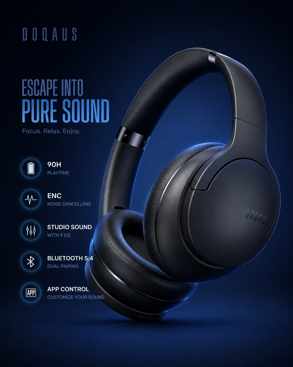 Wireless Over-Ear Headphones – 90H Battery Bluetooth 5.4 MY MODERN MART