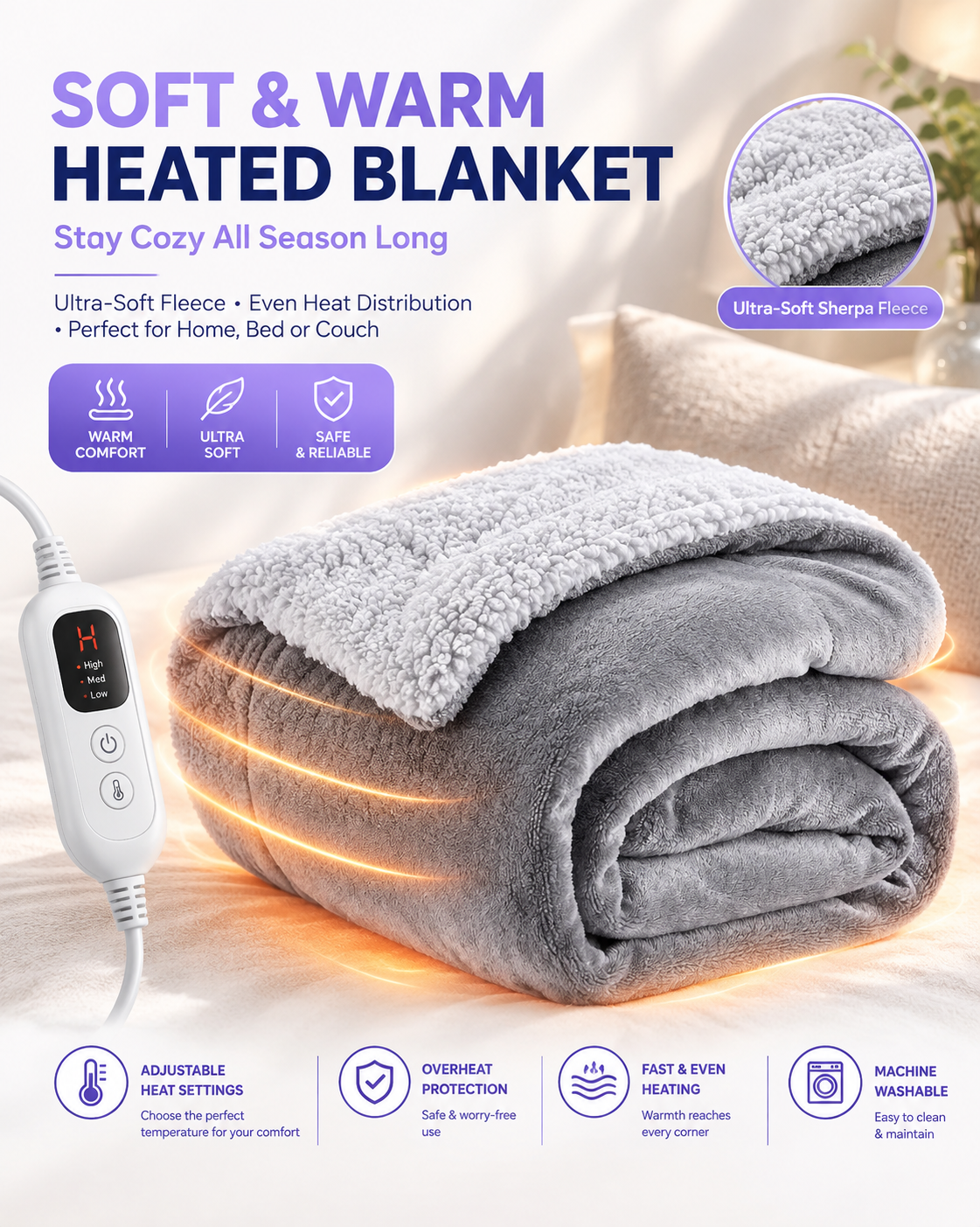 Electric heated blanket with controller