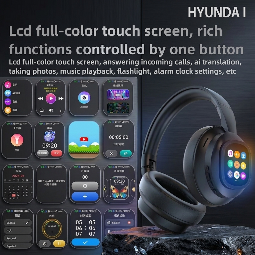 Wireless Bluetooth 6.0 Headphones with AI Translation – 100+ Languages, LED Screen