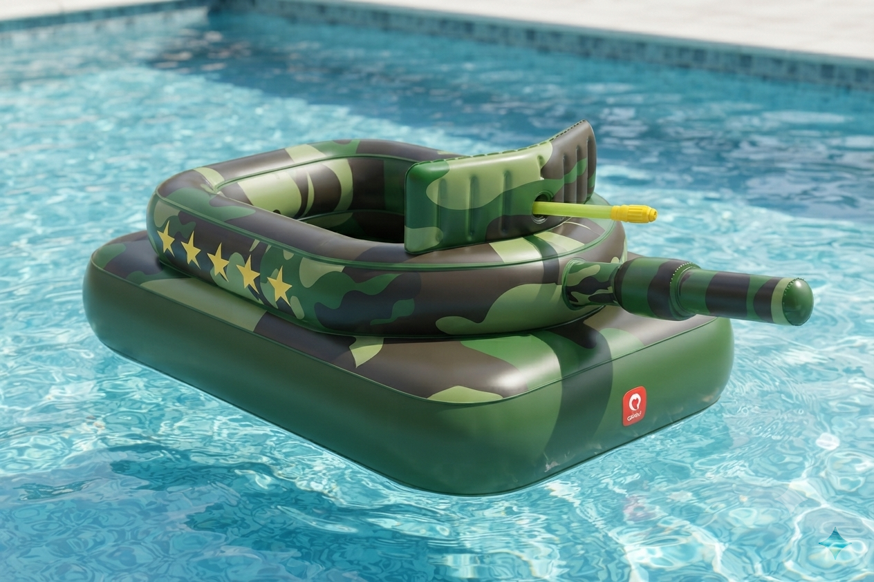 Inflatable Tank Pool Float with Water Cannon – Kids Ride-On Squirt Toy