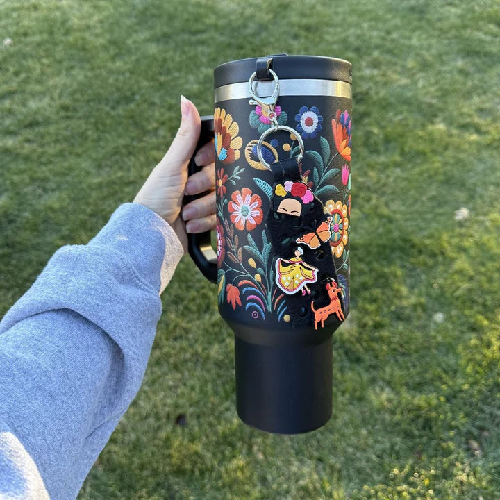 Mexican Embroidery 40oz Insulated Tumbler with Straw MY MODERN MART