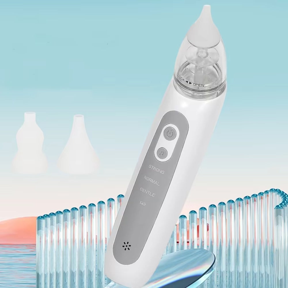 Electric baby nasal aspirator with soft silicone tip and 3 suction levels